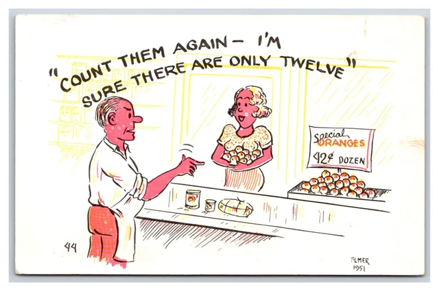 Comic Risque Boob Joke Count Them Again Elmer Anderson UNP Chrome Postcard V2