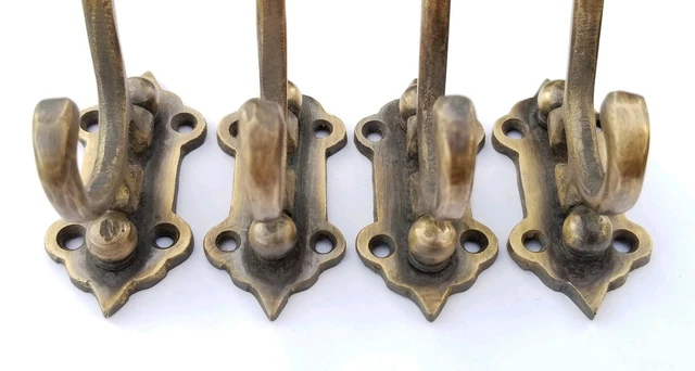 4 Old Style Solid Brass Double Wall Mount 180° Swivel Coat Hat Towel Hooks #C24 3