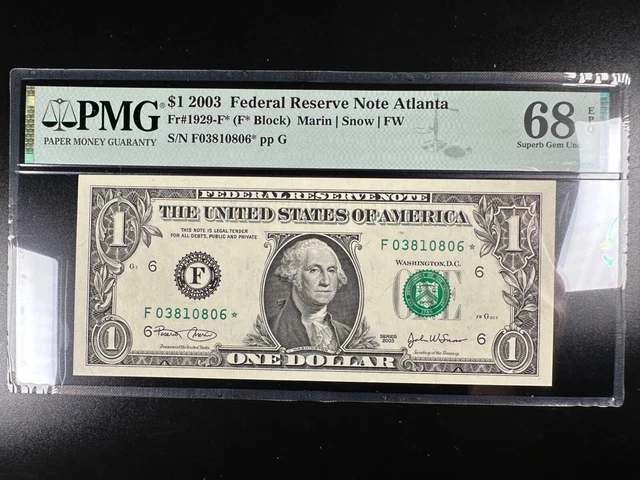 Superb Gem Graded PMG 68 EPQ Star Federal Reserve Note fr 1929-f* 2