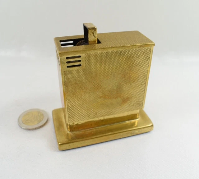 Ancien Briquet De Table Vestale Gaz Dore