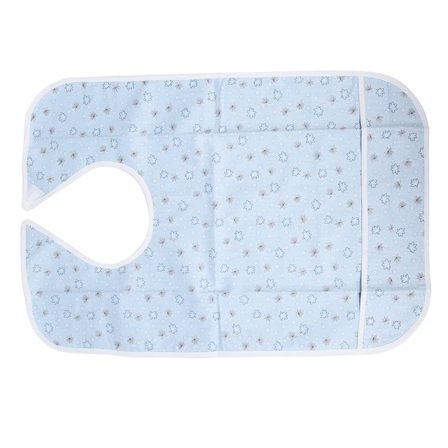 (17.7in W 25.6in L)Cotton Adult Bib Blue Floral Pattern Hook And EMB