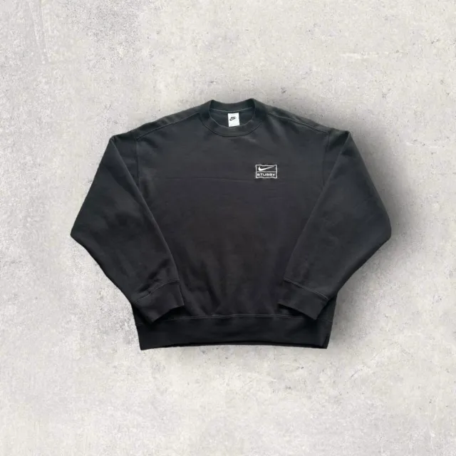 Nike Stussy Embroidered Black/White Pullover Crewneck Sweatshirt Medium