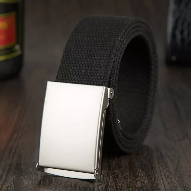 New Mens Womens Unisex Cotton Canvas Fabric Webbing Silver Buckle Belt Army