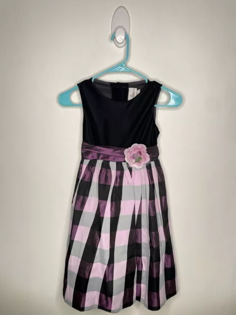 Rare Editions Formal Dress Girls Size 6X Purple Velvet Taffeta Plaid Knee Length