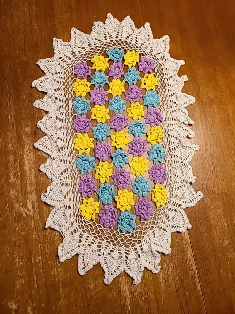 Vintage Hand Crocheted Doilies Doilie  Oval 26 X 17 Flowers Pretty