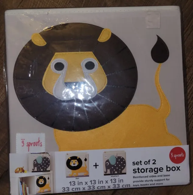 3 Sprouts Children's Foldable Fabric Storage Box Soft Toy Bin Set Lion Elephant