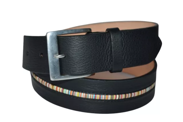 Paul Smith Mainline Black Internal Stripe Leather Belt Mens