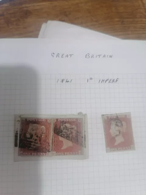 3 great britain penny red 1841 imperf stamp ref used mint