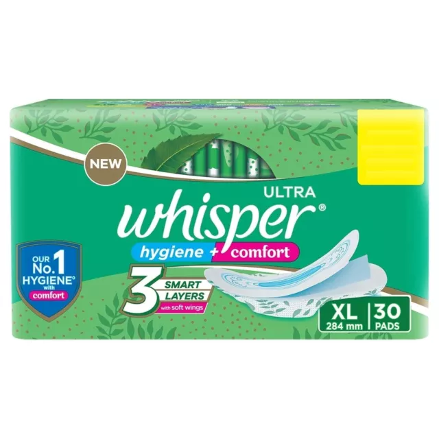 Whisper Ultra Clean Sanitary Pads for Women|30 thin Pads XL Hygiene & Comfort