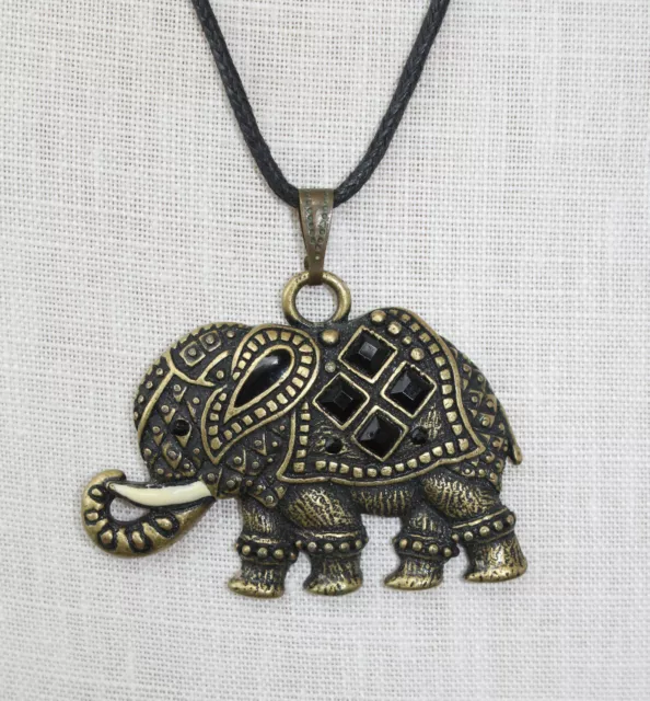 Elephant Necklace Trunk Up Bohemian Bollywood Animal Pendant Ganesha Gold Tone