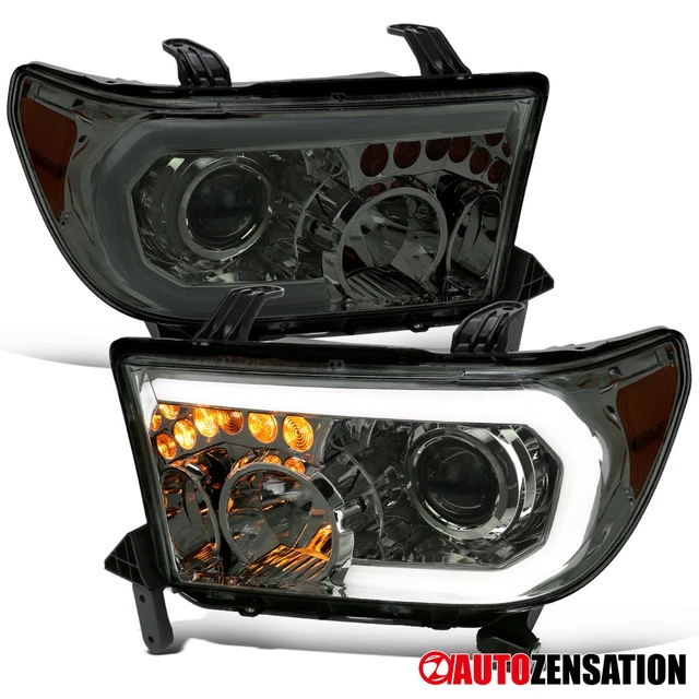Fit Toyota 2007-2013 Tundra 2008-2017 Sequoia LED Bar Projector Headlights SMOKE