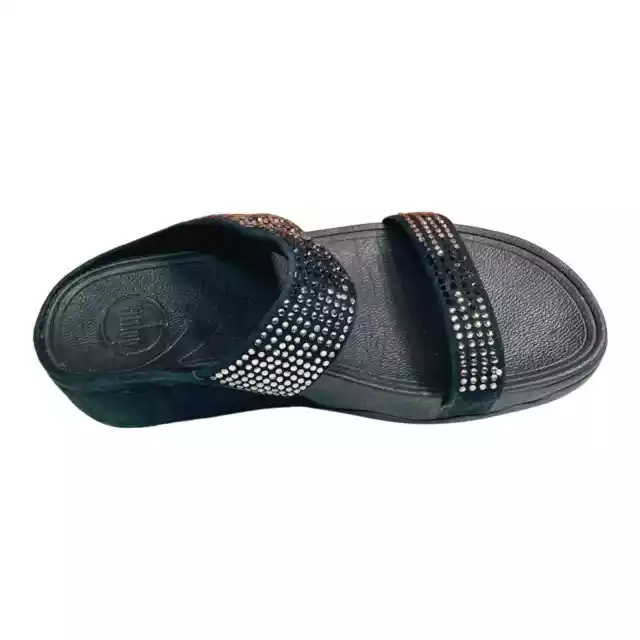 FitFlop Flare Black Slides Sandals Suede & Bling Size 7