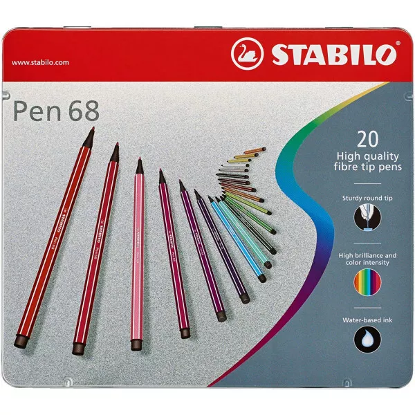 Boîte métal de 20 feutres de dessin STABILO Pen 68 décor premium