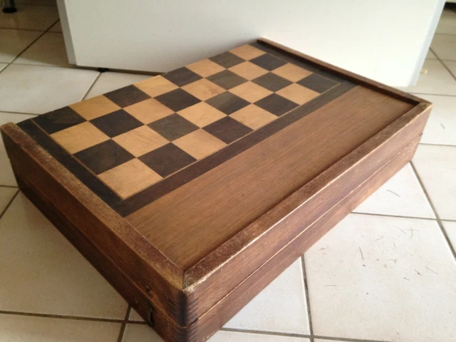 Ancien Jeu De Jacquet/Backgammon – Grande Boîte Bois Avec Jeu De Dames (France)