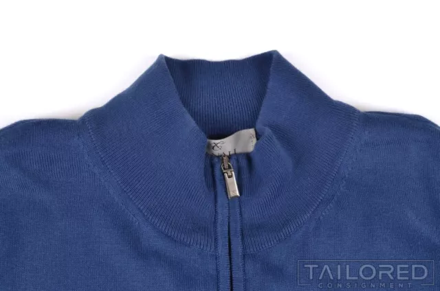 CANALI 1934 Solid Blue Full Zip Knit Cotton Cardigan Sweater - EU 48 / MEDIUM 3