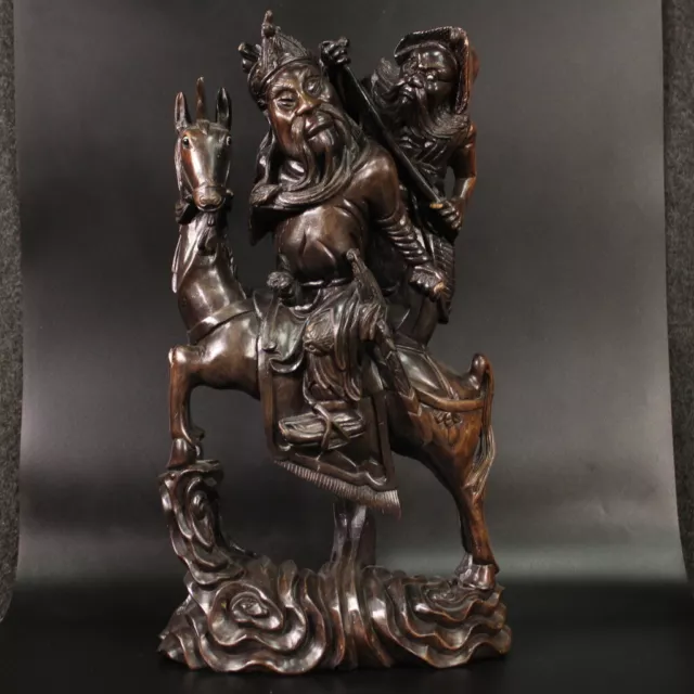 Sculpture orientale en bois statue guerrier cheval art Chine 20ème siècle