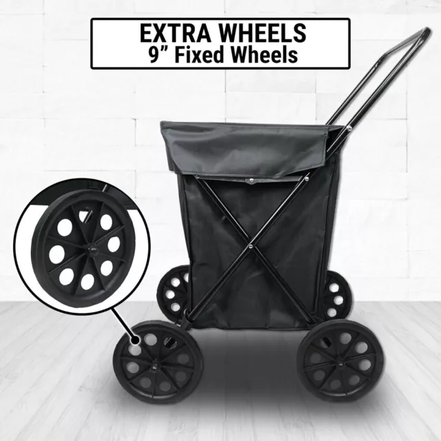 Extra Large Collapsible Shopping Trolley 4 Wheels, Water Resistent, Black, New 3