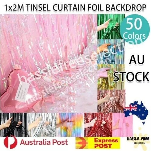 2M Tinsel Curtain Foil Metallic Fringe Backdrop Party Door Decorations Event