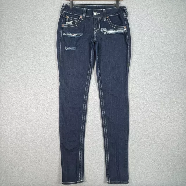 True Religion Jeans Julie Skinny 29 Stretch Distressed Dark Flap Pocket Denim