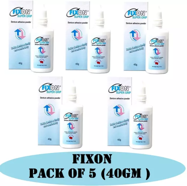 Fixon Super Grip Powder - Denture Adhesive Powder - 40gm pack of 5 powder