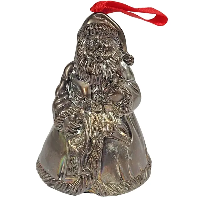 Adorno de Navidad vintage Godinger Silver Art Co LTD enchapado en plata de Santa Bell