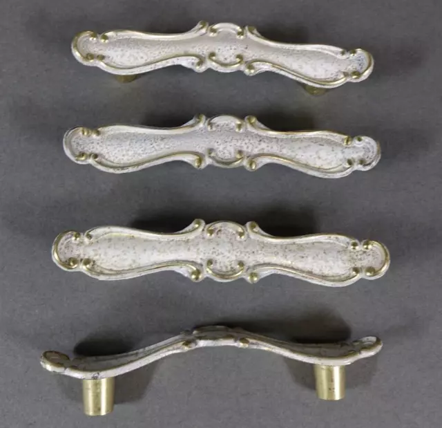 4 Vintage Drawer Pull Handles French Provincial White Gold~3” Centers