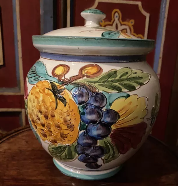 Large Dec A Mano Italian Ceramic Storage Jar Vine Fruit Design 20cm