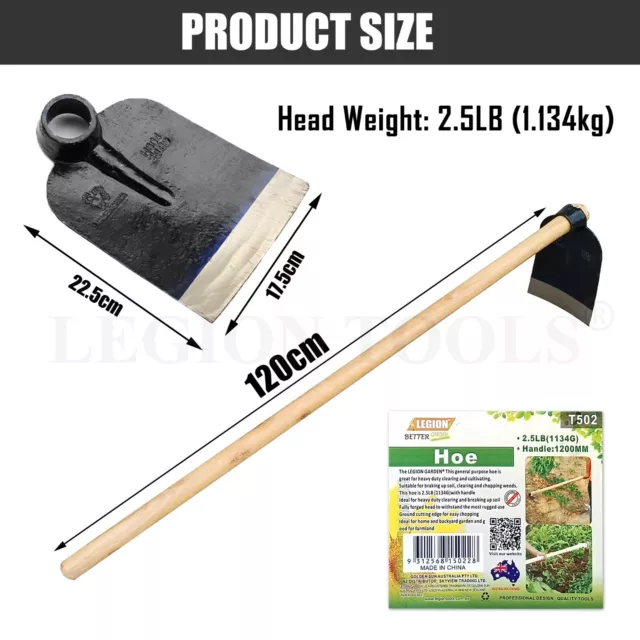 Flat Hoe With 120cm Wooden Handle Flat Mattock Gardening Farming Hand Tool 2