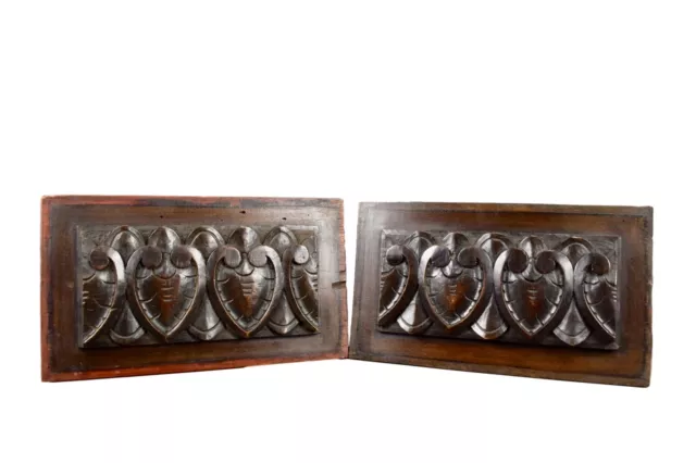 Pair of Architectural 19th.C Carved Walnut Wood Wall Panels