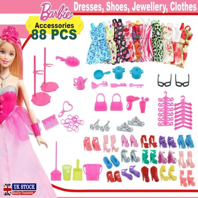 88pcs Set For Barbie Doll Dresses, Shoes And Jewellery Clothes Accessories Gift