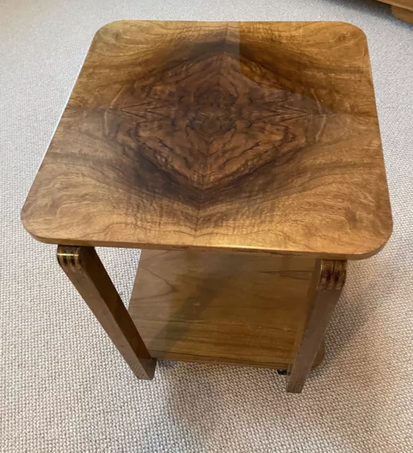 Original Art Deco Trolley Table Burr Walnut, Castors