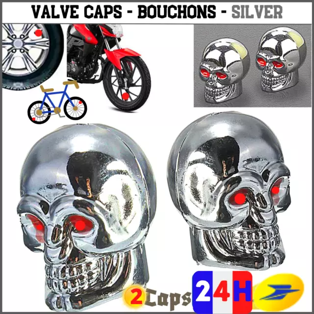 Bouchons de valves moto tête de mort yeux argent - Moto-Custom-Biker