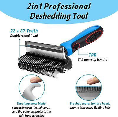 2side Dog Brush for Shedding Dematting Pet Grooming Cat Hair Undercoat Rake Comb 2