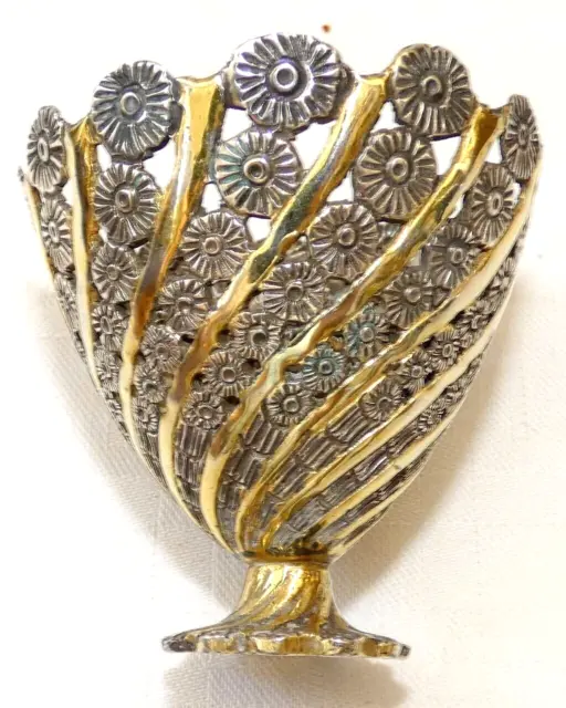 Ottoman Turkish antique pierced floral gilt silver egg cup 40 g repousse 19th ce