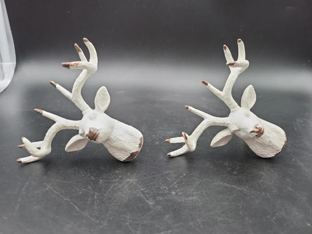2 White DEER Head Cast Iron KNOB Drawer Pull Cabinet Cabin Rustic Home Decor
