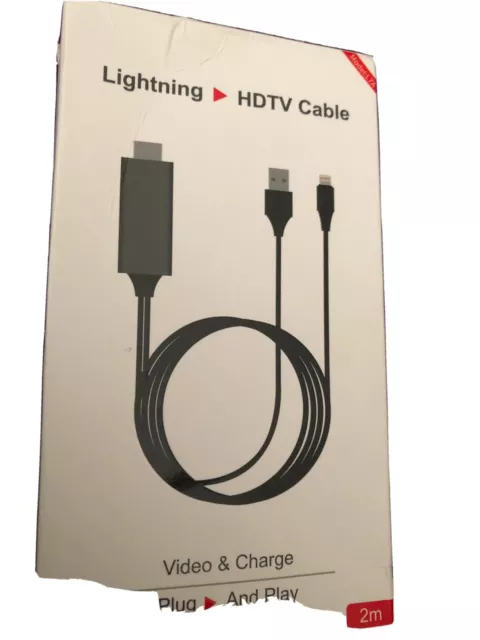 Lightning HDTV Cable Video & Charge Plug & Play 2m For iPhone 1080p Black, UK