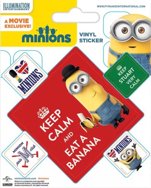 Vinyl Sticker / Aufkleber-Set MINIONS - Keep Calm Stuart 1x groß 4x klein NEU