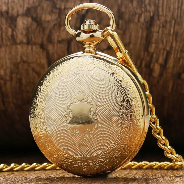 VINTAGE MECHANICAL POCKET Watch with Fob Chain Luxury Gold Case Hand