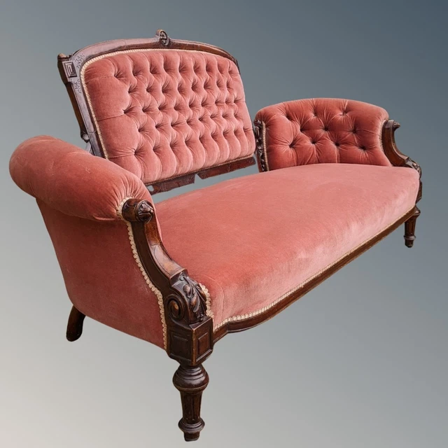 Victorian Mahogany & Velvet Sofa