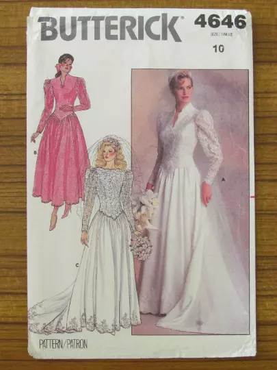 Butterick Pattern - 4646 Ladies Wedding Dress Bridesmaid V-Waist Train 10 Uncut