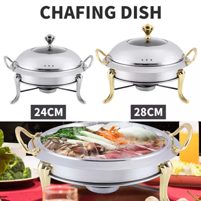 24/28cm Commercial Chafing Dish Buffet Chafer Food Warmer Stainless Steel Pot UK