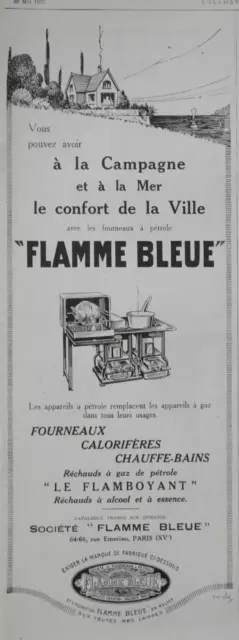 Publicité De Presse 1925 Flamme Bleue Fourneaux Colorifere Chauffe Bains Rechaud
