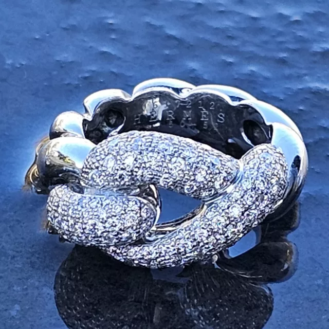 HERMES DIAMOND RING Pave Love Knot Twist 18k White Gold Size 52 US 6.25 ...