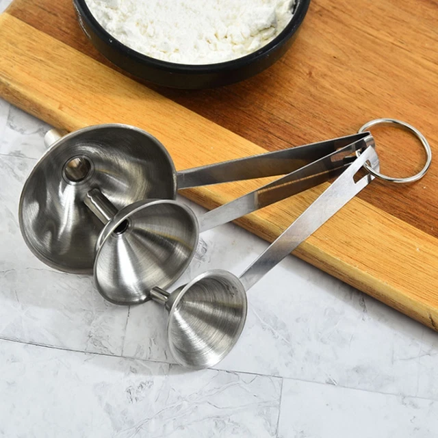 3X Imbuto in Acciaio Inox per Bottiglia Fianchi Cucina Imbuto Con Manico Lungo Argento
