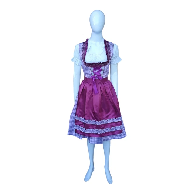 purple checkred traditional german women oktoberfest dirndl dress