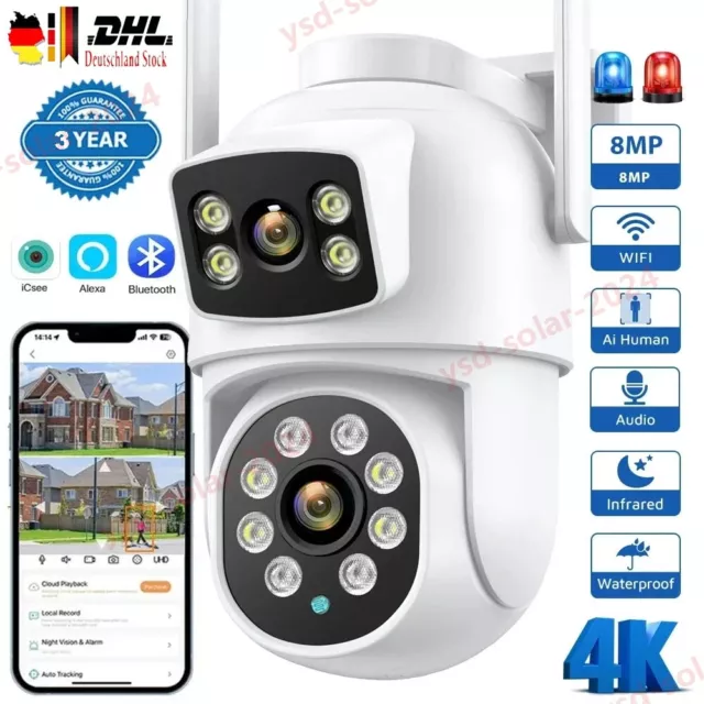 8MP HD FUNK WLAN WIFI IP NETZWERK CAMERA Outdoor AUßEN ÜBERWACHUNGSKAMERA CCTV