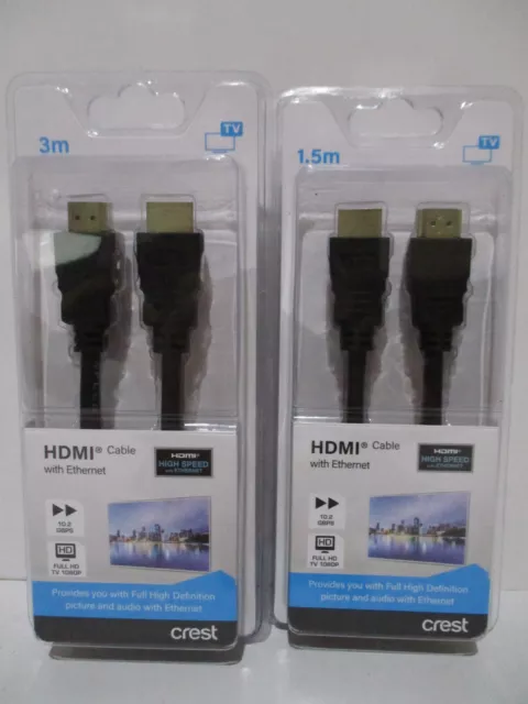 CREST HDMI CABLE with ETHERNET. HIGH SPEED. 1.5M & 3M. TV. COMPUTER. GAMING.