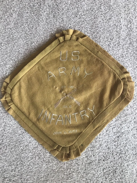 Vintage WW1 Military Sweetheart Pillow, 20th Infantry Regiment, C Co. Identified
