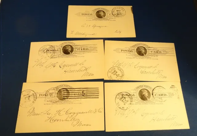 DEALER LOT of   FIVE  # UX9 POST CARDS: 1800s PMs