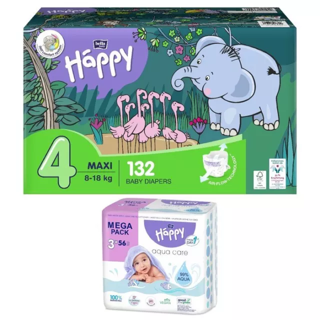 bella baby Happy Box Größe 4 Maxi 8-18kg 132 Stück & Feuchttücher nach Wahl